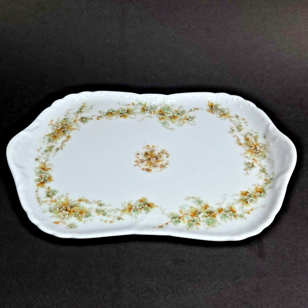 Hutschenreuther Porcelain Vanity Trinket Tray 9in Floral Antique Germany Bavaria